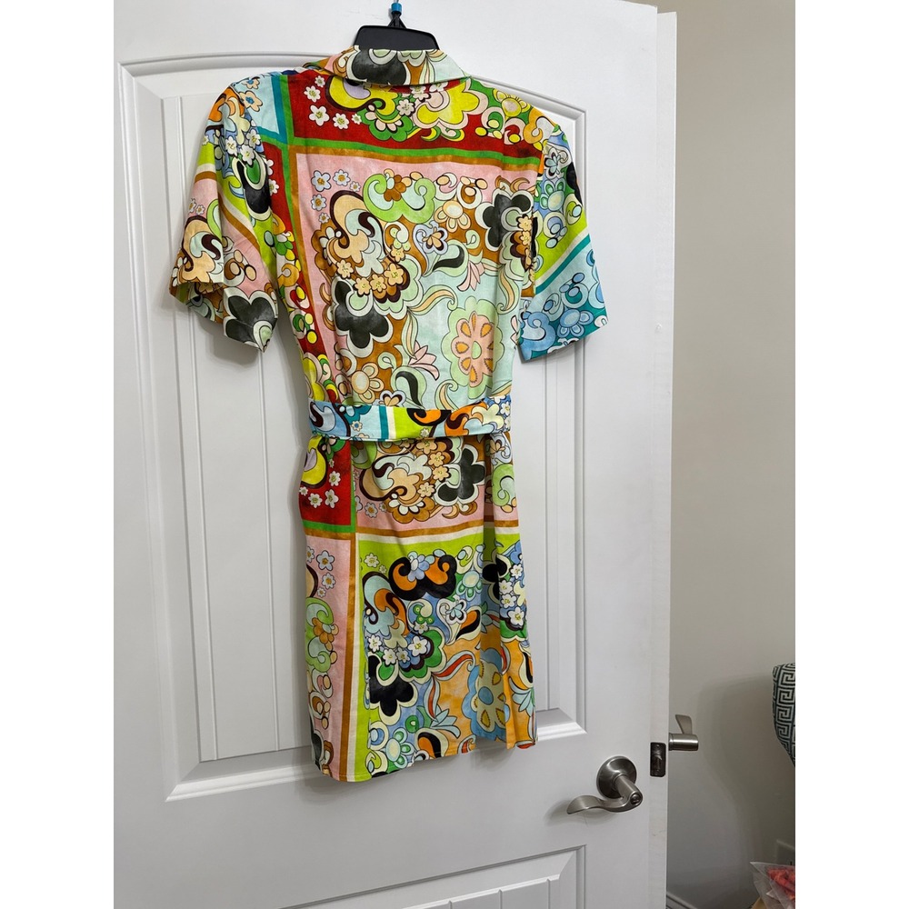 Le Ragazze Made In‎ Italy Multicolor Print Short Sleeve Belted Dress Medium - Picture 6 of 6